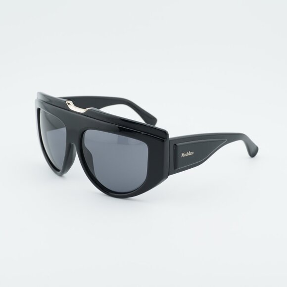 Max Mara ORSOLA MM0083 01A Sunglasses Shiny Black Shield Frame, Smoke Lenses main image 6